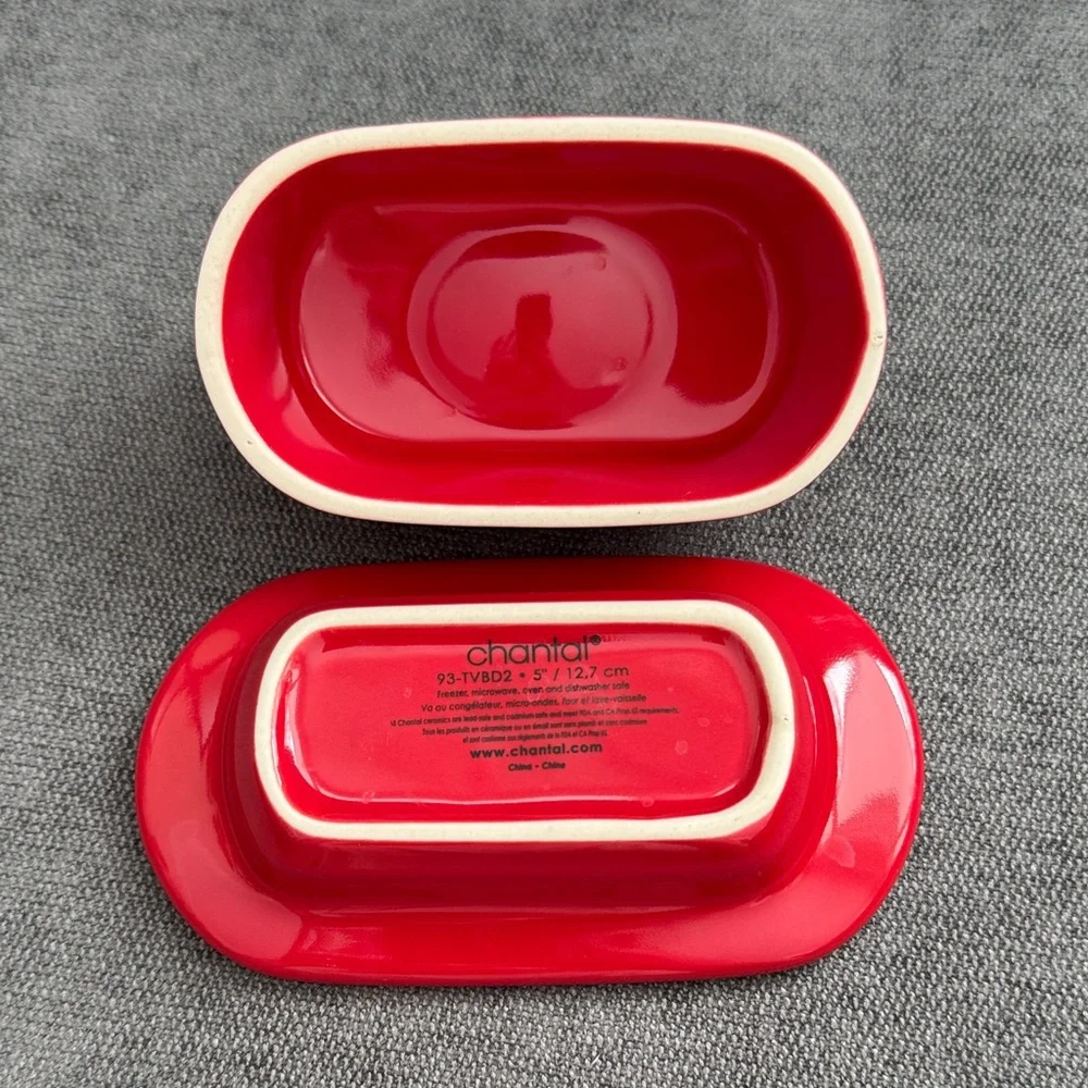 Mini Red Ceramic Butter Dish - Picture 2 of 3